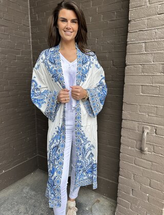 Kimono Santorini Wit/Blauw