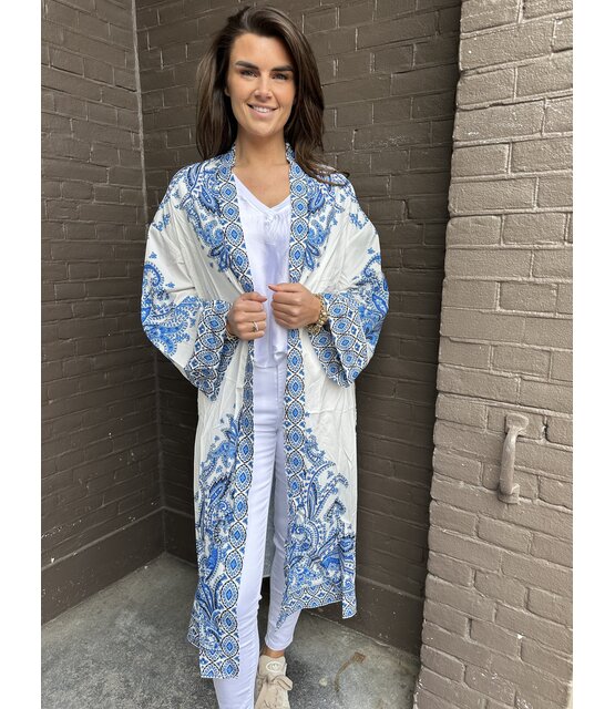 Kimono Santorini Wit/Blauw