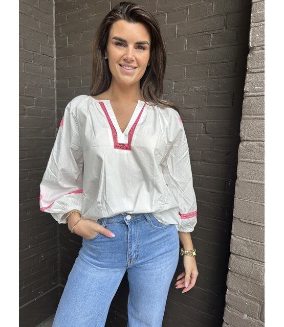 Blouse Roses Wit/Roze