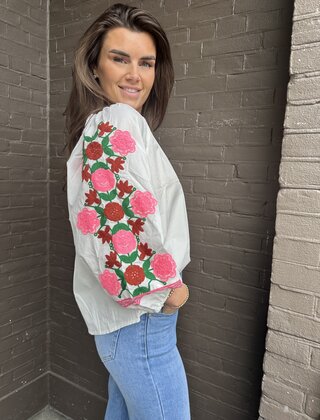 Blouse Roses Wit/Roze