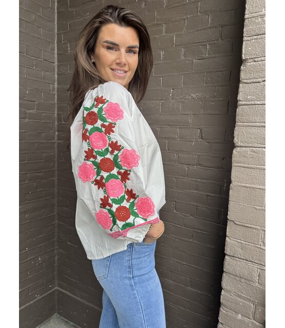 Blouse Roses Wit/Roze
