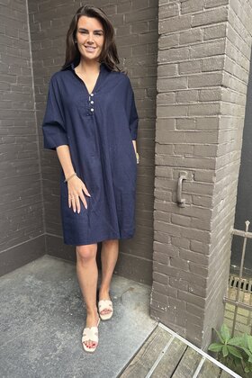 Jurk Linnen Donker Blauw