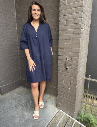 Jurk Linnen Donker Blauw