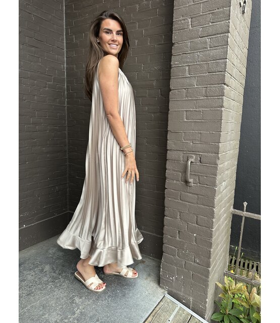 Jurk Party plisse taupe