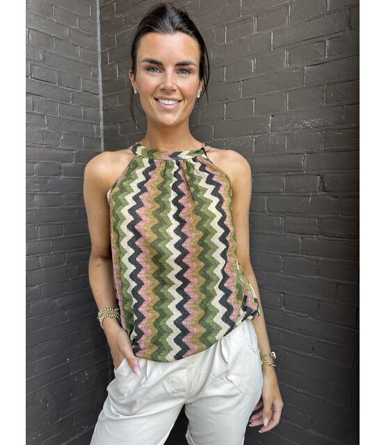 Top Halter lurex groen