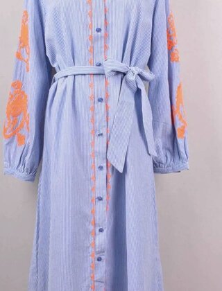 Jurk Paris streep/oranje