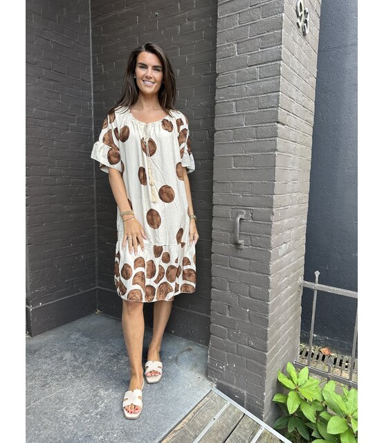 Jurk Natasja Dots Beige/Bruin