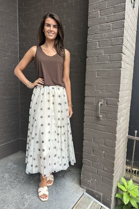Rok Tule Stip Beige/zwart