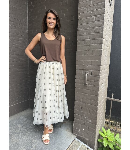Rok Tule Stip Beige/zwart