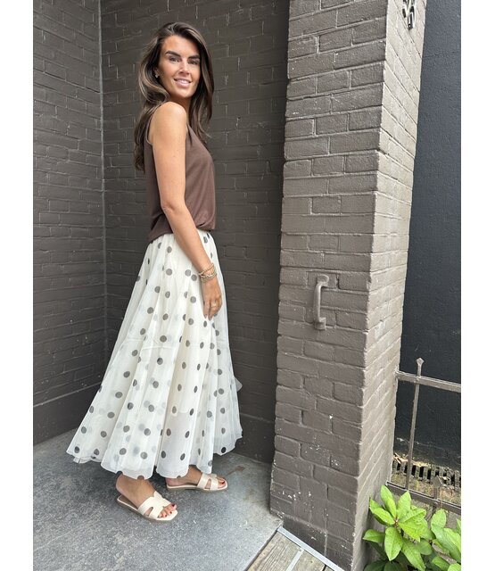 Rok Tule Stip Beige/zwart