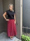 Rok Tule Stip Bordeaux/Zwart