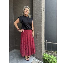 Rok Tule Stip Bordeaux/Zwart