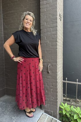 Rok Tule Stip Bordeaux/Zwart
