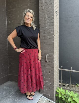 Rok Tule Stip Bordeaux/Zwart