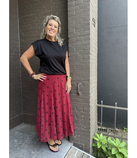 Rok Tule Stip Bordeaux/Zwart