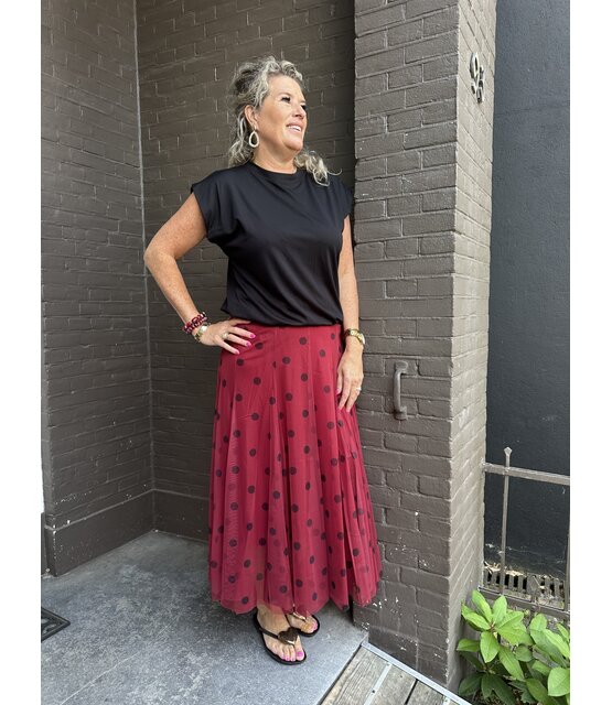 Rok Tule Stip Bordeaux/Zwart