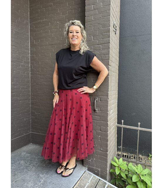 Rok Tule Stip Bordeaux/Zwart
