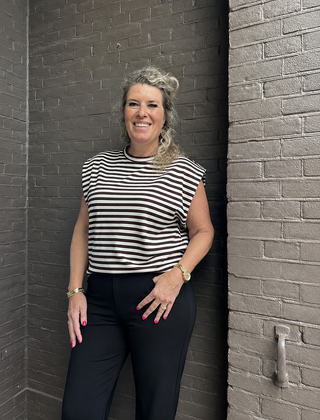Top Lynn Bruin/Beige Stripes