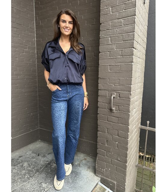 Jeans Wide Leg Panter Blauw