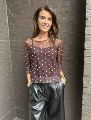 Top Mesh Stip Bruin