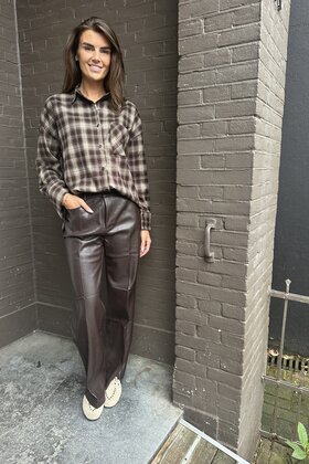 Broek Wide leg Leather Look Bruin