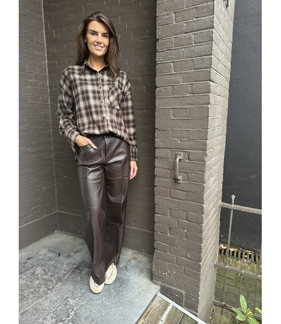 Broek Wide leg Leather Look Bruin