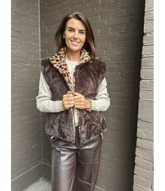Bodywarmer Fluffy Panter Bruin