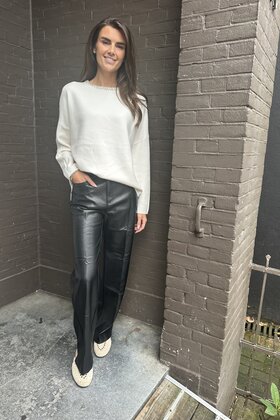 Broek Wide leg Leather Look Zwart