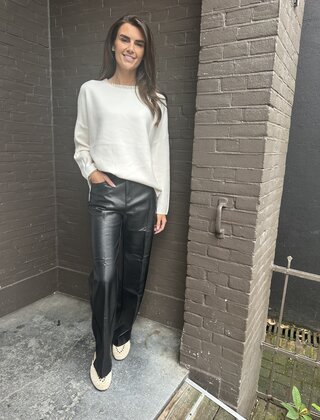 Broek Wide leg Leather Look Zwart