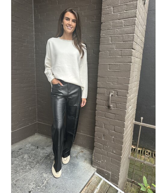 Broek Wide leg Leather Look Zwart
