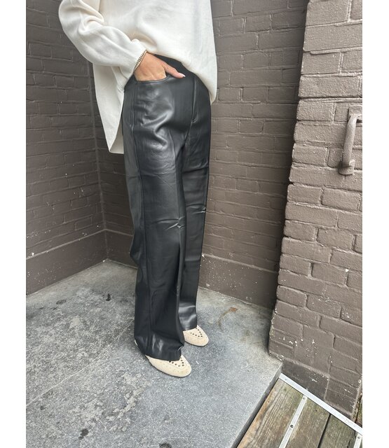 Broek Wide leg Leather Look Zwart