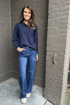 Jeans Wide Leg Studs Blauw