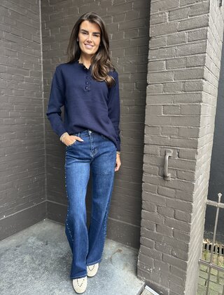 Jeans Wide Leg Studs Blauw