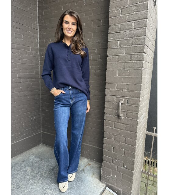 Jeans Wide Leg Studs Blauw