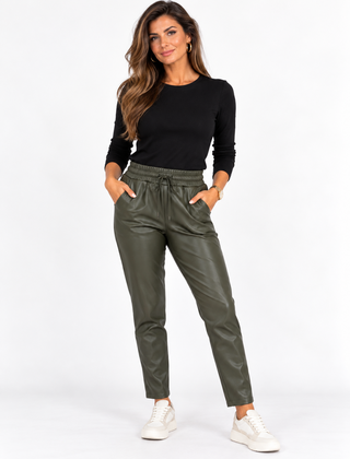 Broek Sascha leatherlook groen