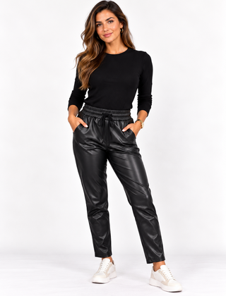 Broek Sascha leatherlook zwart