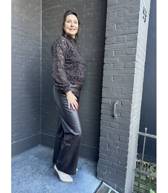 Broek Wide leg Leather Look Bruin