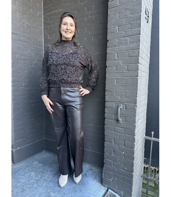 Broek Wide leg Leather Look Bruin