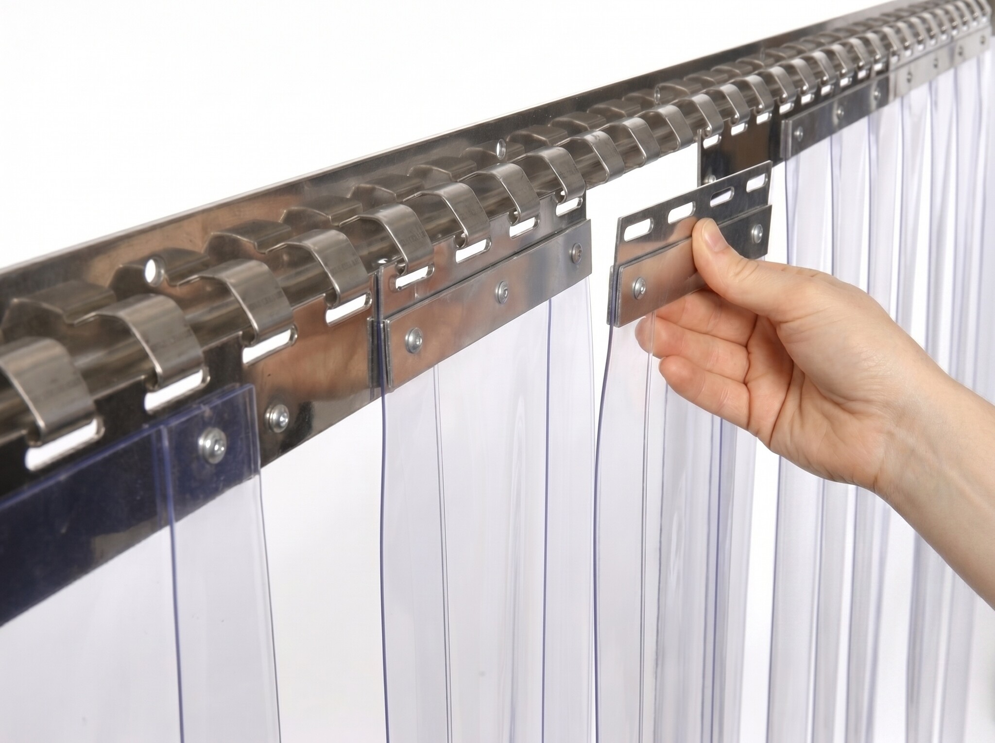 RVS-ophangsysteem met vervangbare transparante PVC-stroken