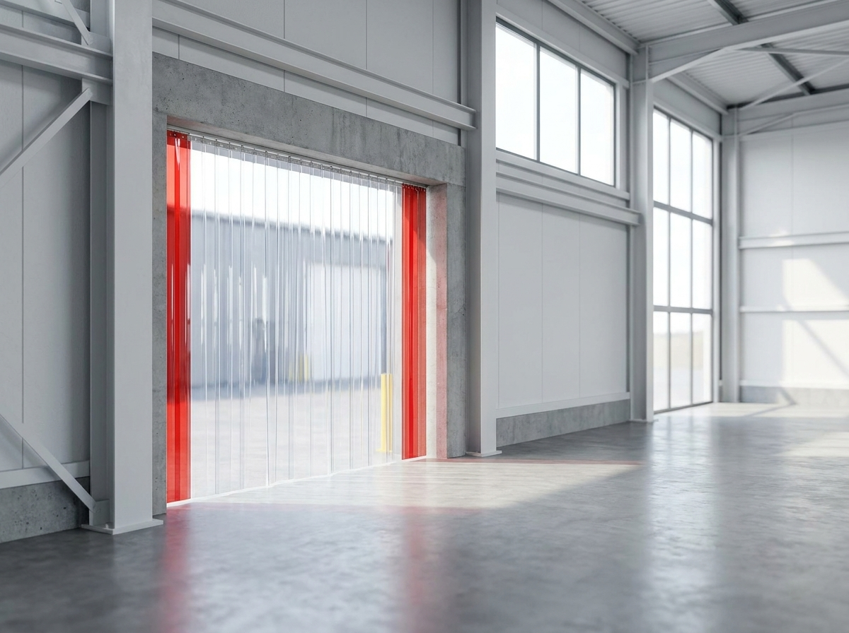 Grote buitenopening met strokengordijn voor logistiek verkeer
