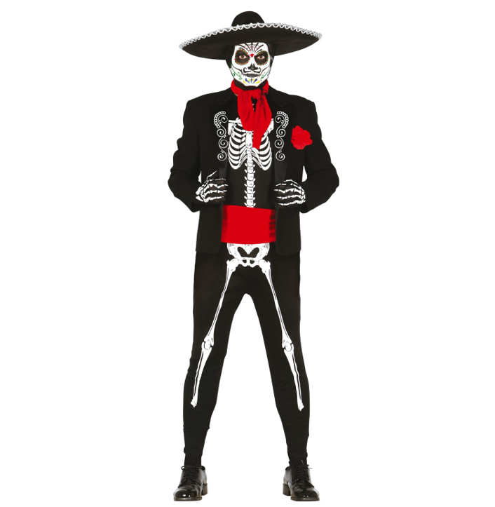 Mexican Skeleton Kostuum Halloween Los Muertos Feestwinkel Bart Gees