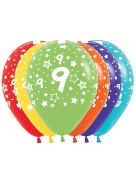 Ballonnen Multicolor 12 Stuks | Cijfer 9