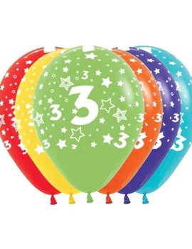 Ballonnen Multicolor 12 Stuks | Cijfer 3