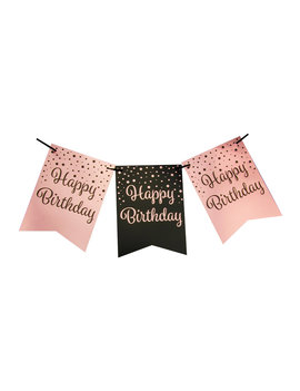 Party Vlaggenlijn | Happy Birthday Black/Rosé