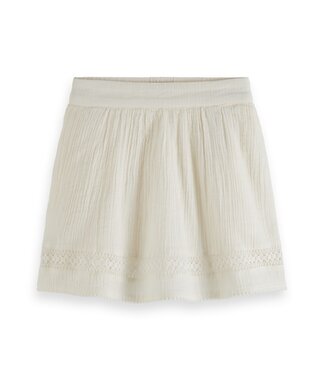 Scotch & Soda Lace detail crinkle cotton mini skirt white