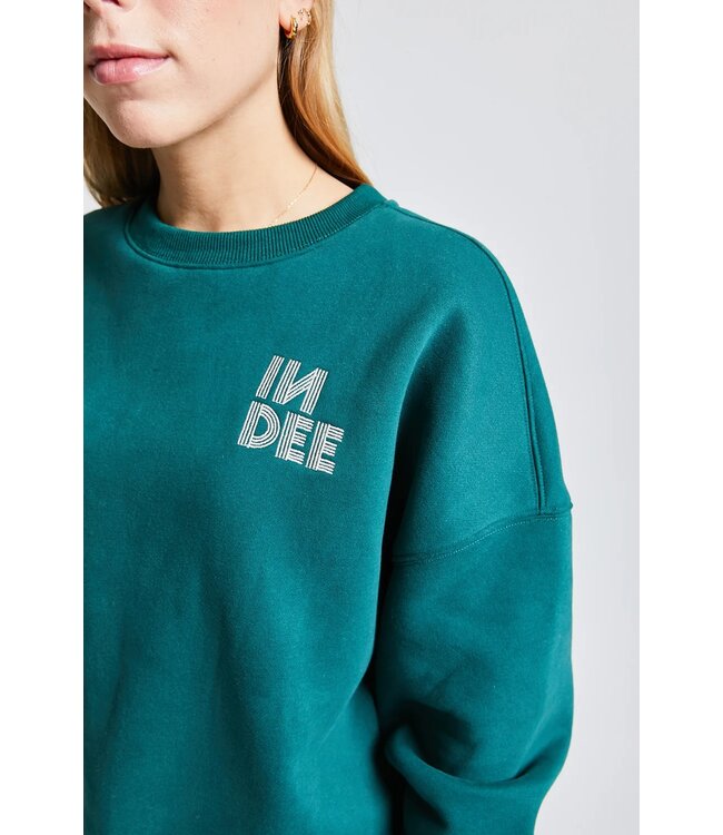 INDEE ROUND NECK EMBROIDED LOGO SWEATER PINE GREEN