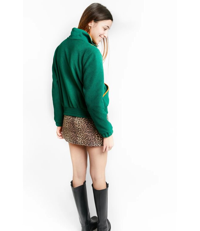 INDEE ZIPPED FLEECE SWEATER WITH CONTRASTED PIPINGS  MOSS GREEN