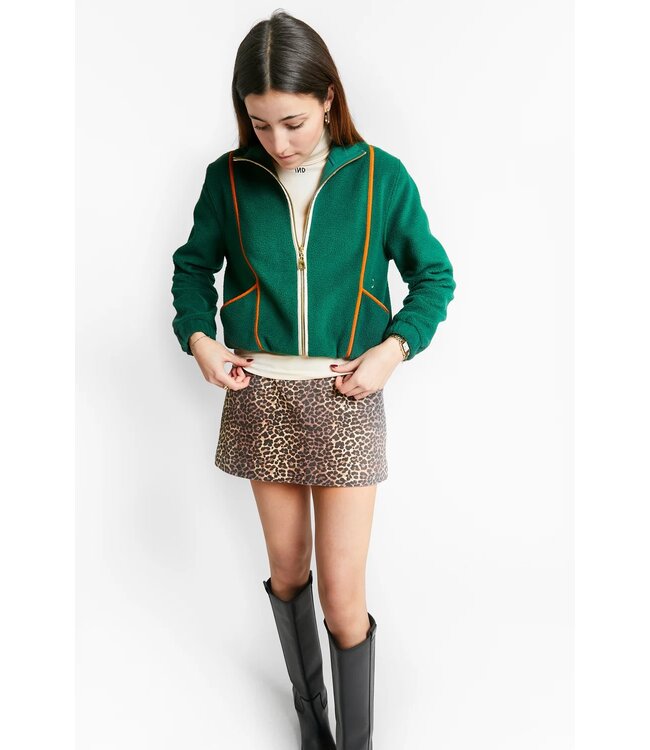 INDEE ZIPPED FLEECE SWEATER WITH CONTRASTED PIPINGS  MOSS GREEN