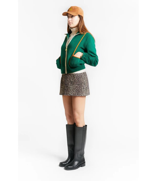 INDEE ZIPPED FLEECE SWEATER WITH CONTRASTED PIPINGS  MOSS GREEN