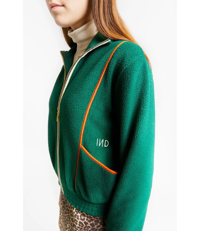 INDEE ZIPPED FLEECE SWEATER WITH CONTRASTED PIPINGS  MOSS GREEN